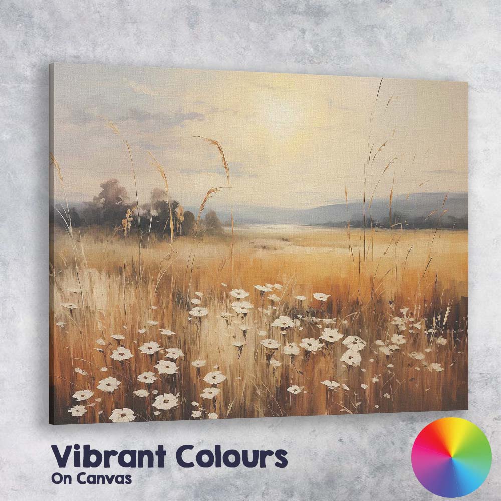 Golden Meadow Wildflowers Sunset Field Landscape Canvas Wall Art Print Decor Picture Ready to Hang