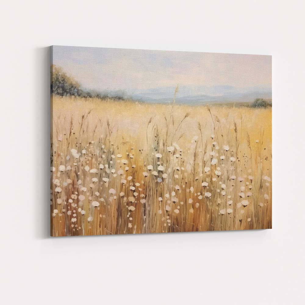 Golden Summer Meadow White Blossom Field Landscape Canvas Wall Art Print Decor Picture Ready to Hang