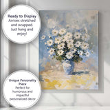Blue White Daisy Bouquet Impressionist Floral Still Life Canvas Wall Art Print Decor Picture Ready to Hang