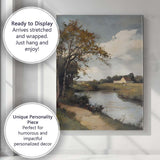 Riverside Country Farmhouse Scenic Pastoral Landscape Canvas Wall Art Print Decor Picture Ready to Hang