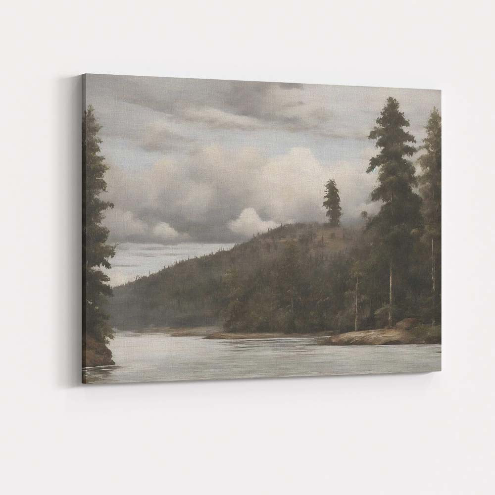 Misty River Valley Woodland Landscape Atmospheric Nature Canvas Wall Art Print Decor Picture Ready to Hang