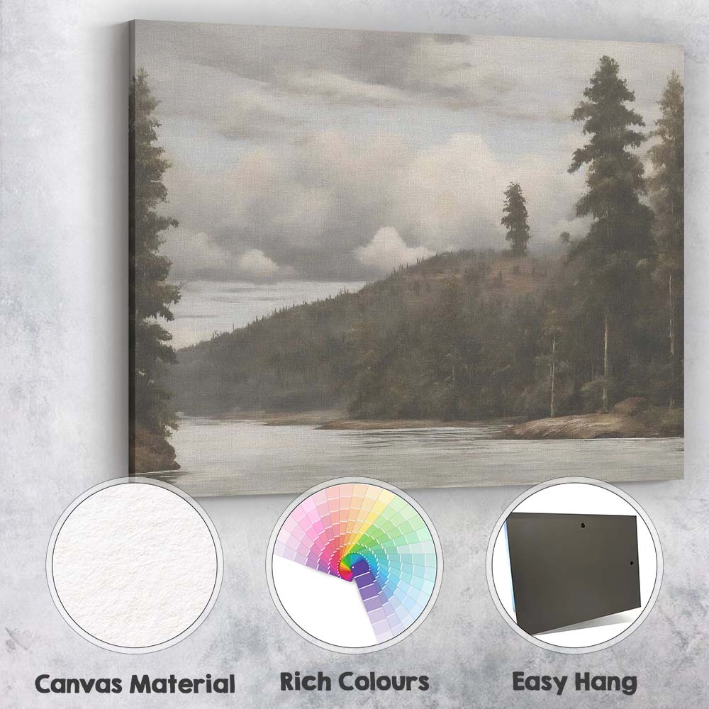 Misty River Valley Woodland Landscape Atmospheric Nature Canvas Wall Art Print Decor Picture Ready to Hang