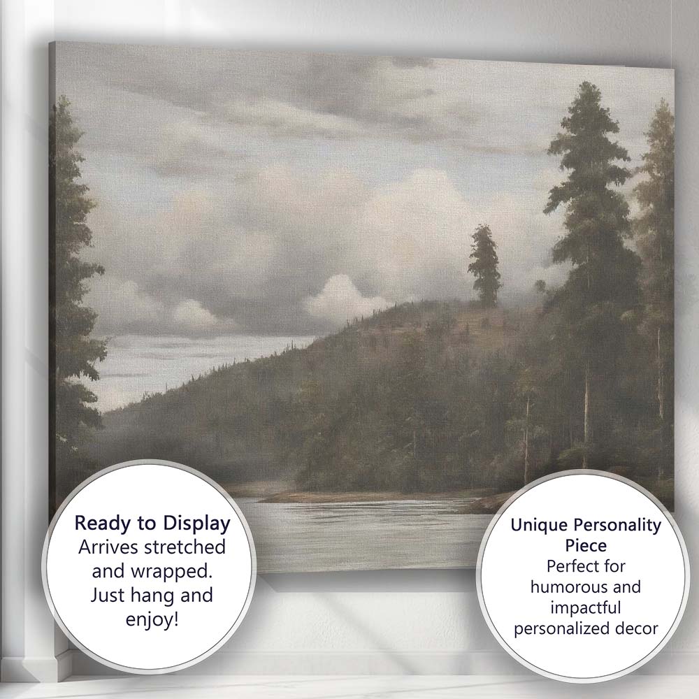 Misty River Valley Woodland Landscape Atmospheric Nature Canvas Wall Art Print Decor Picture Ready to Hang