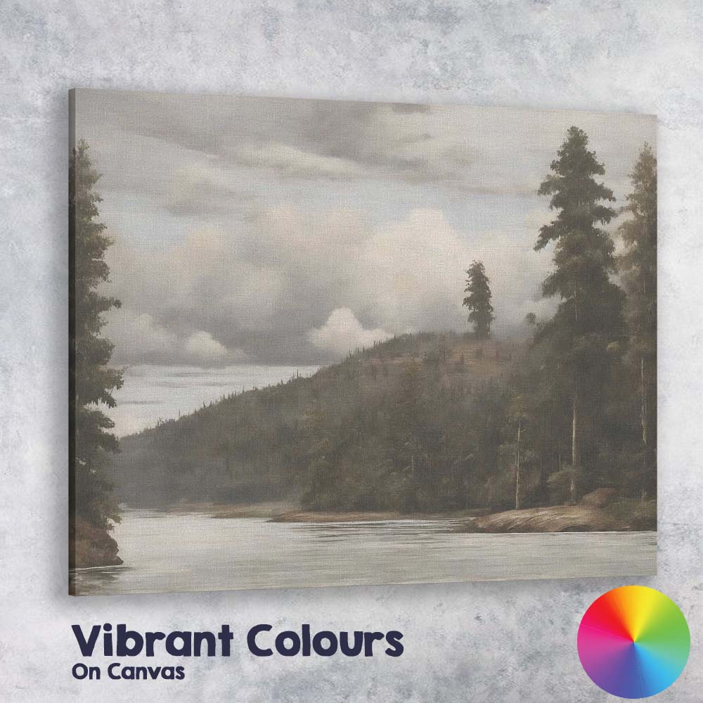 Misty River Valley Woodland Landscape Atmospheric Nature Canvas Wall Art Print Decor Picture Ready to Hang