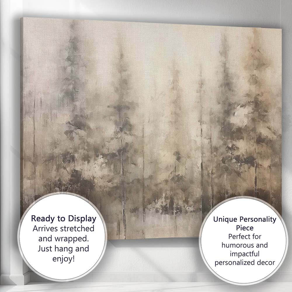 Abstract Misty Pine Forest Monochrome Woodland Canvas Wall Art Print Decor Picture Ready to Hang