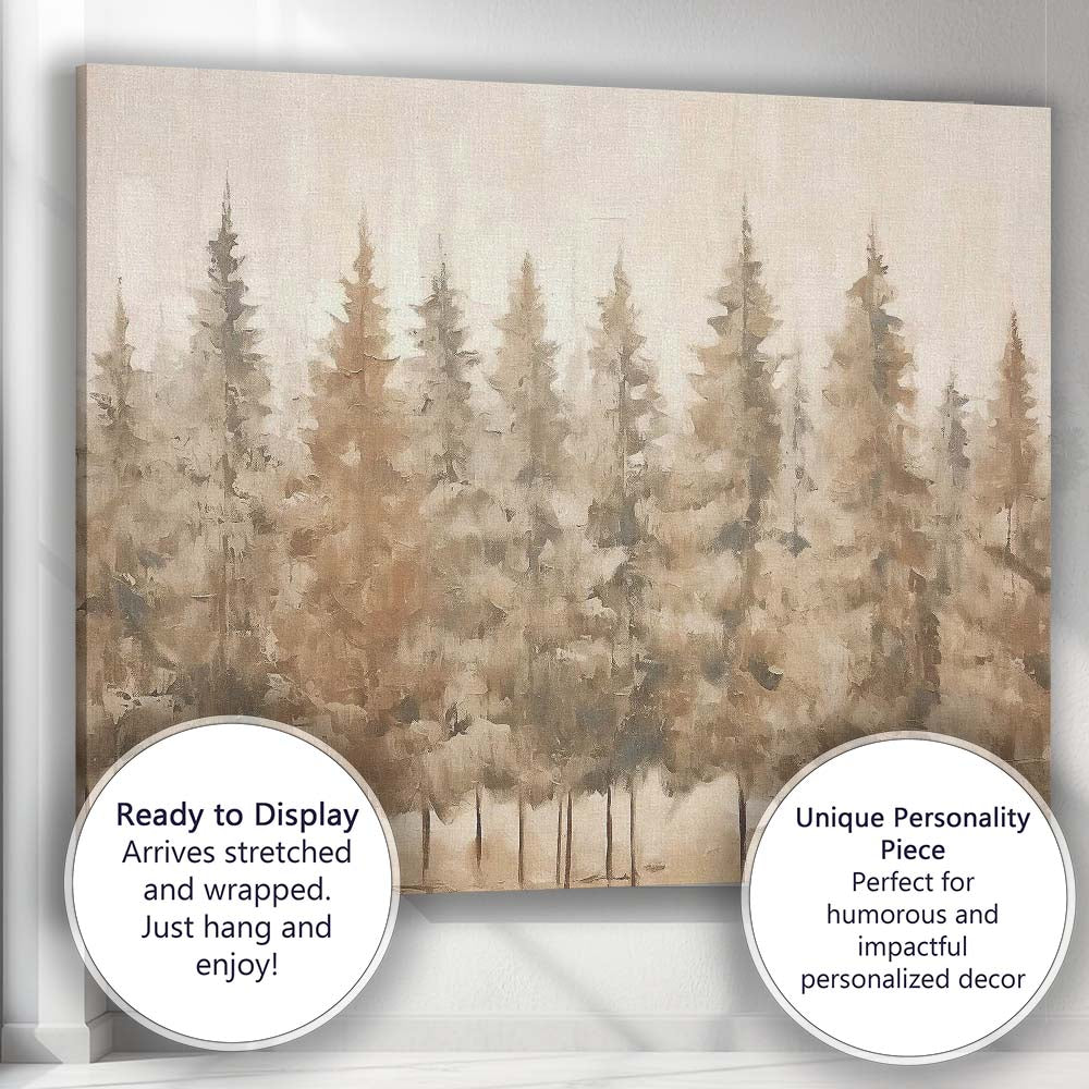 Minimalist Evergreen Forest Neutral Textured Woodland Canvas Wall Art Print Decor Picture Ready to Hang