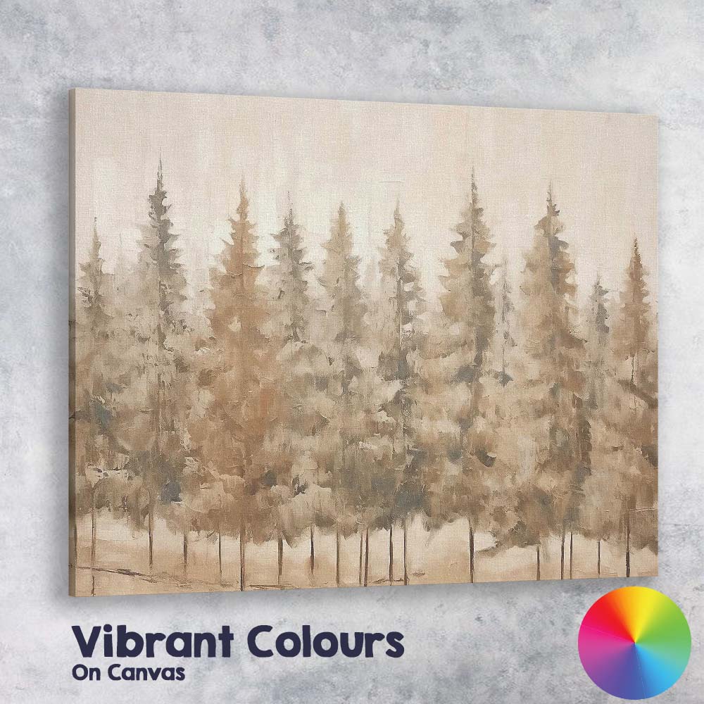 Minimalist Evergreen Forest Neutral Textured Woodland Canvas Wall Art Print Decor Picture Ready to Hang