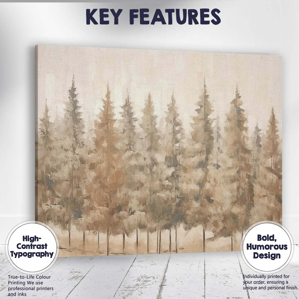 Minimalist Evergreen Forest Neutral Textured Woodland Canvas Wall Art Print Decor Picture Ready to Hang