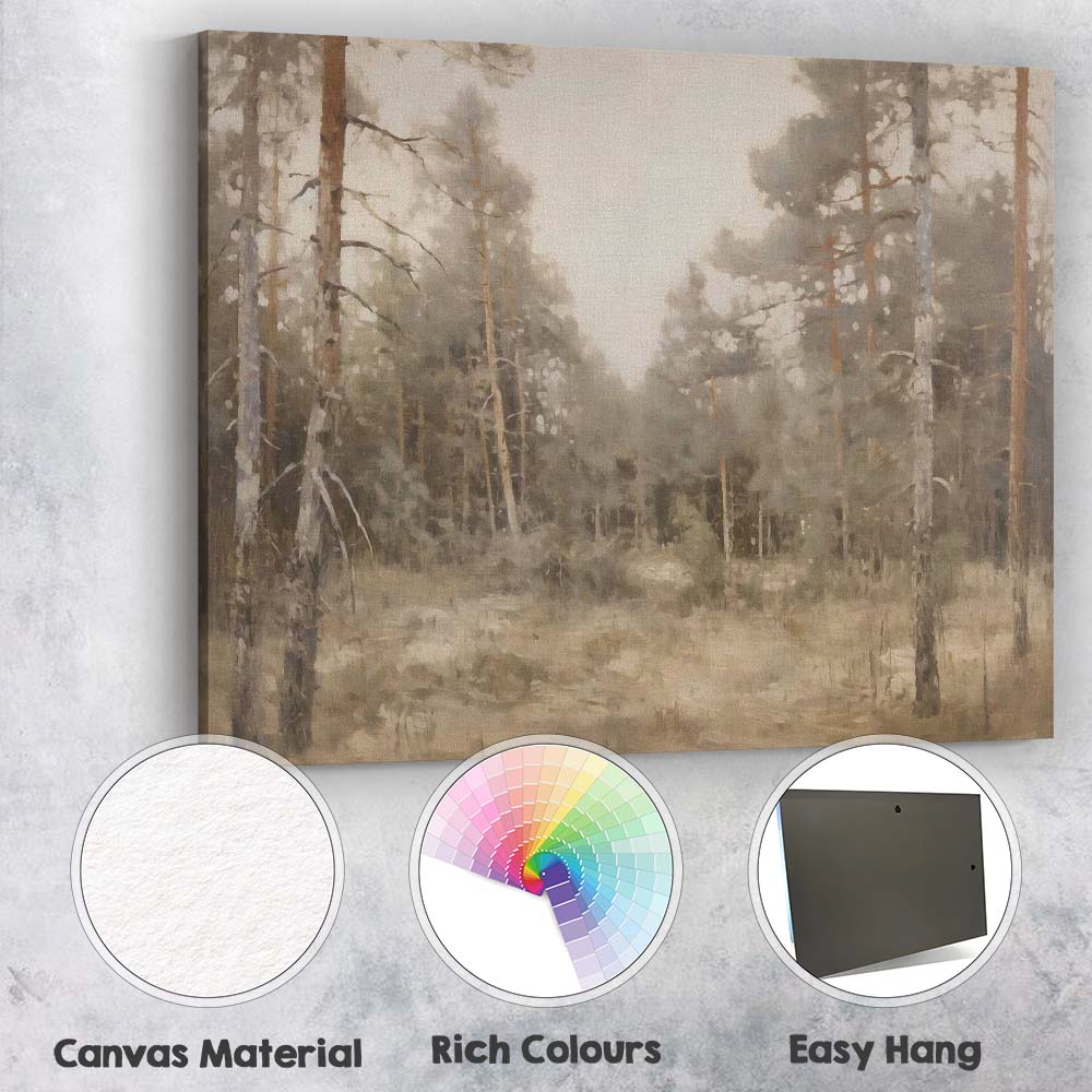 Soft Neutral Pine Woodland Woodland Landscape Painting Canvas Wall Art Print Decor Picture Ready to Hang