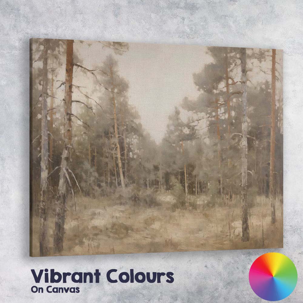 Soft Neutral Pine Woodland Woodland Landscape Painting Canvas Wall Art Print Decor Picture Ready to Hang