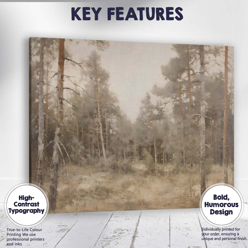 Soft Neutral Pine Woodland Woodland Landscape Painting Canvas Wall Art Print Decor Picture Ready to Hang