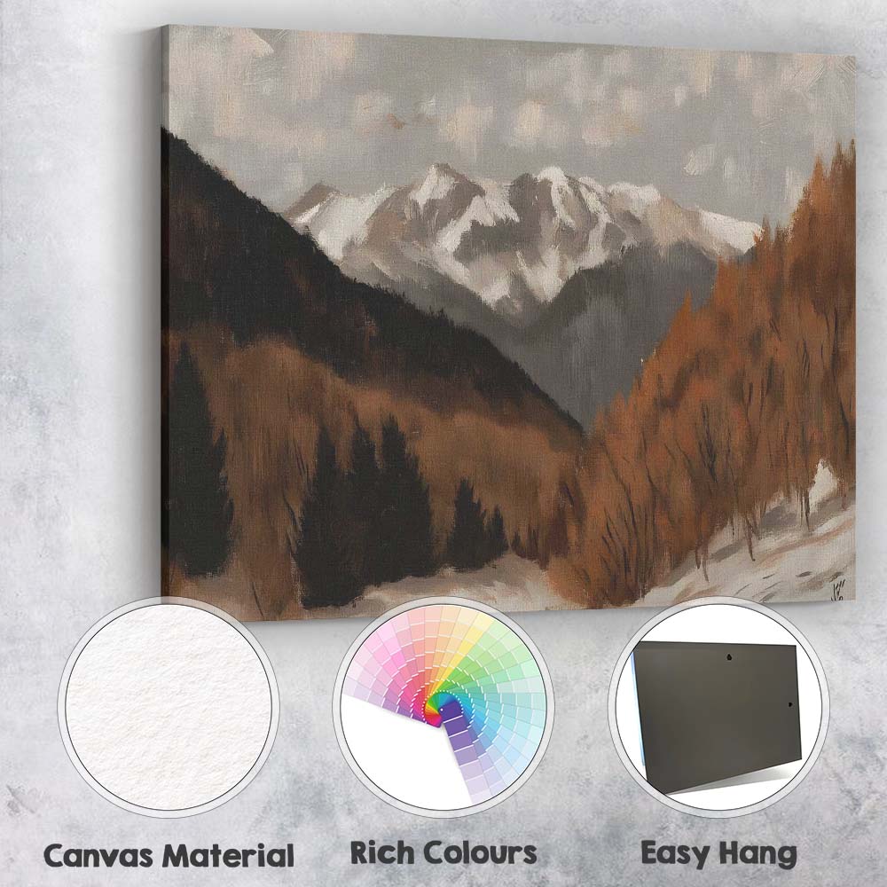 Snow Capped Mountain Autumn Valley Landscape Canvas Wall Art Print Decor Picture Ready to Hang
