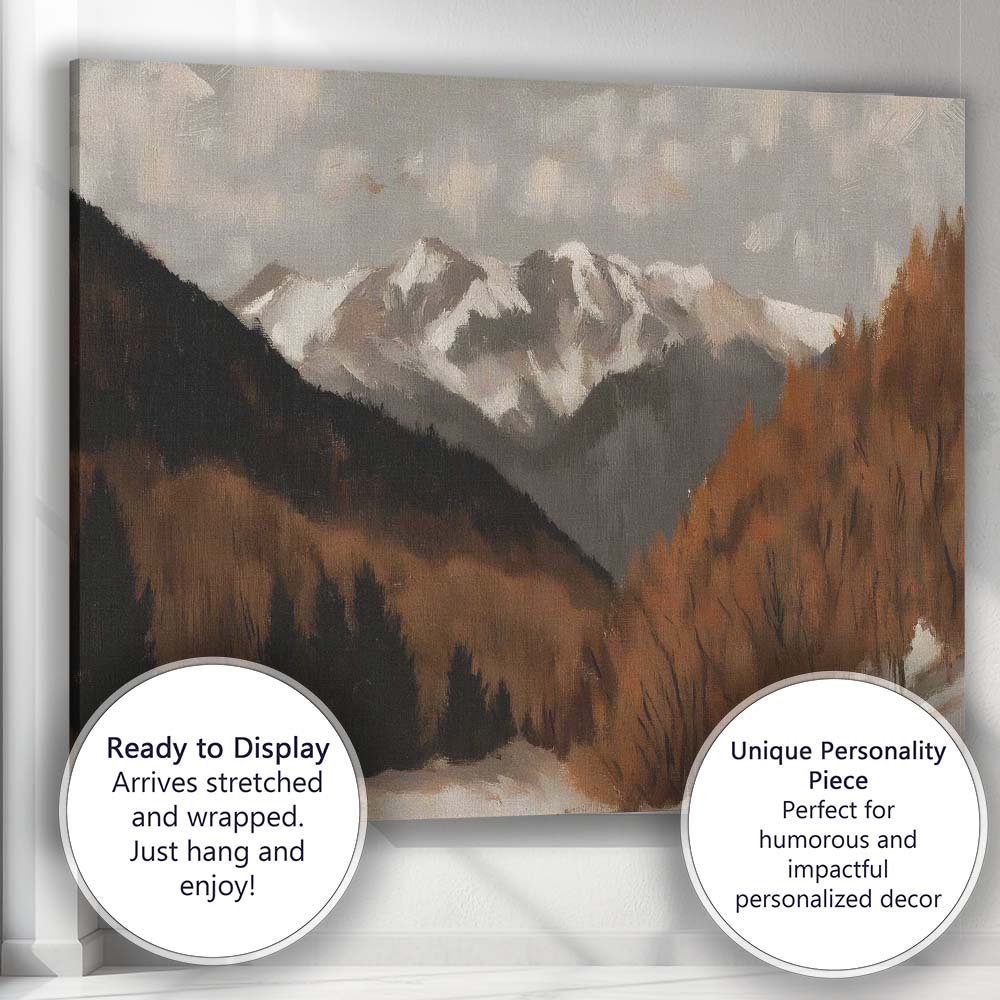 Snow Capped Mountain Autumn Valley Landscape Canvas Wall Art Print Decor Picture Ready to Hang