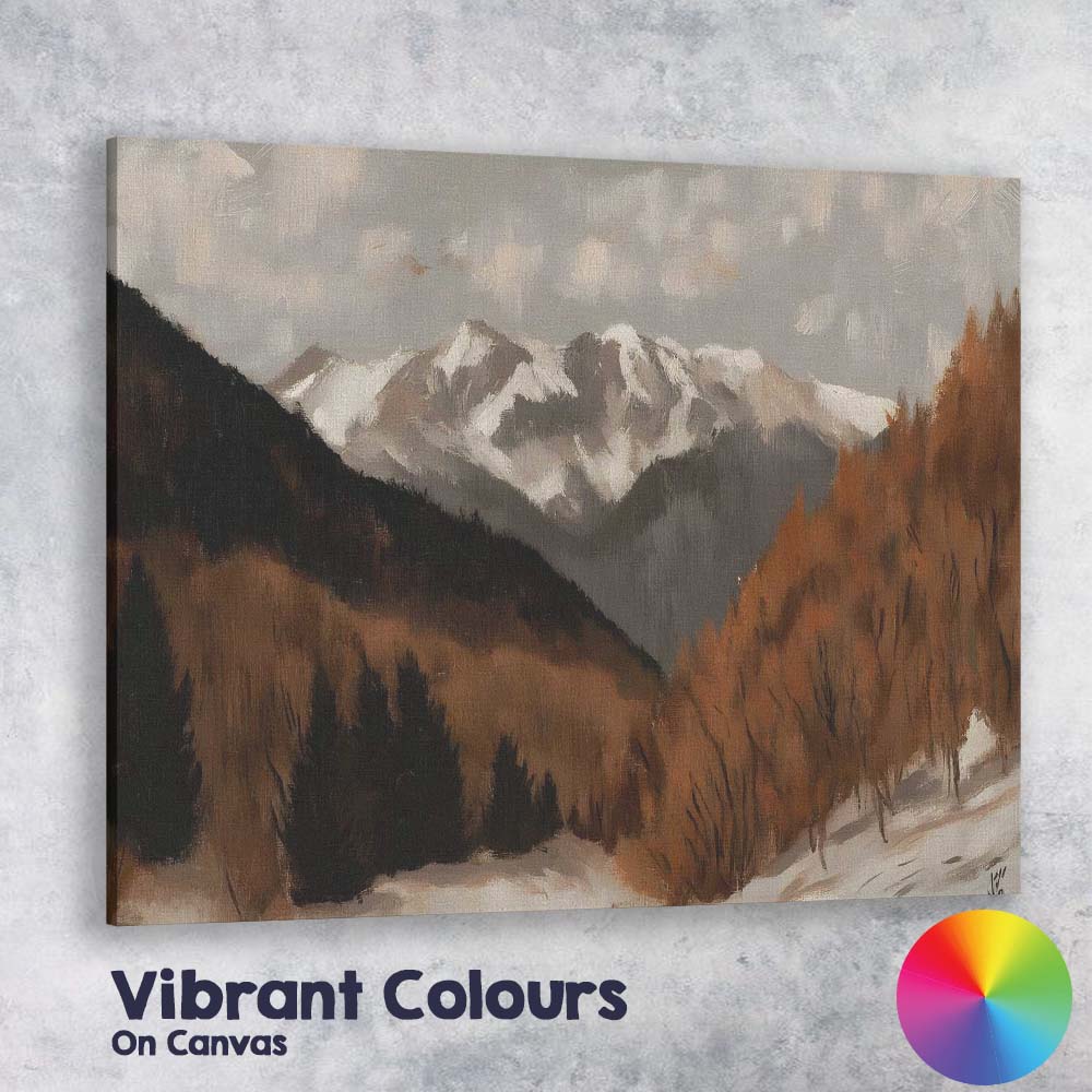 Snow Capped Mountain Autumn Valley Landscape Canvas Wall Art Print Decor Picture Ready to Hang