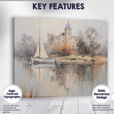 Misty Riverside Sailboat and Historic Church Watercolour Landscape Canvas Wall Art Print Decor Picture Ready to Hang