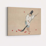 Traditional Japanese Autumn Leaf Sweeper Minimalist Illustration Canvas Wall Art Print Decor Picture Ready to Hang