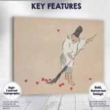 Traditional Japanese Autumn Leaf Sweeper Minimalist Illustration Canvas Wall Art Print Decor Picture Ready to Hang