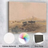 Pastoral Countryside Horses and Castle Watercolour Landscape Canvas Wall Art Print Decor Picture Ready to Hang