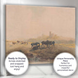 Pastoral Countryside Horses and Castle Watercolour Landscape Canvas Wall Art Print Decor Picture Ready to Hang