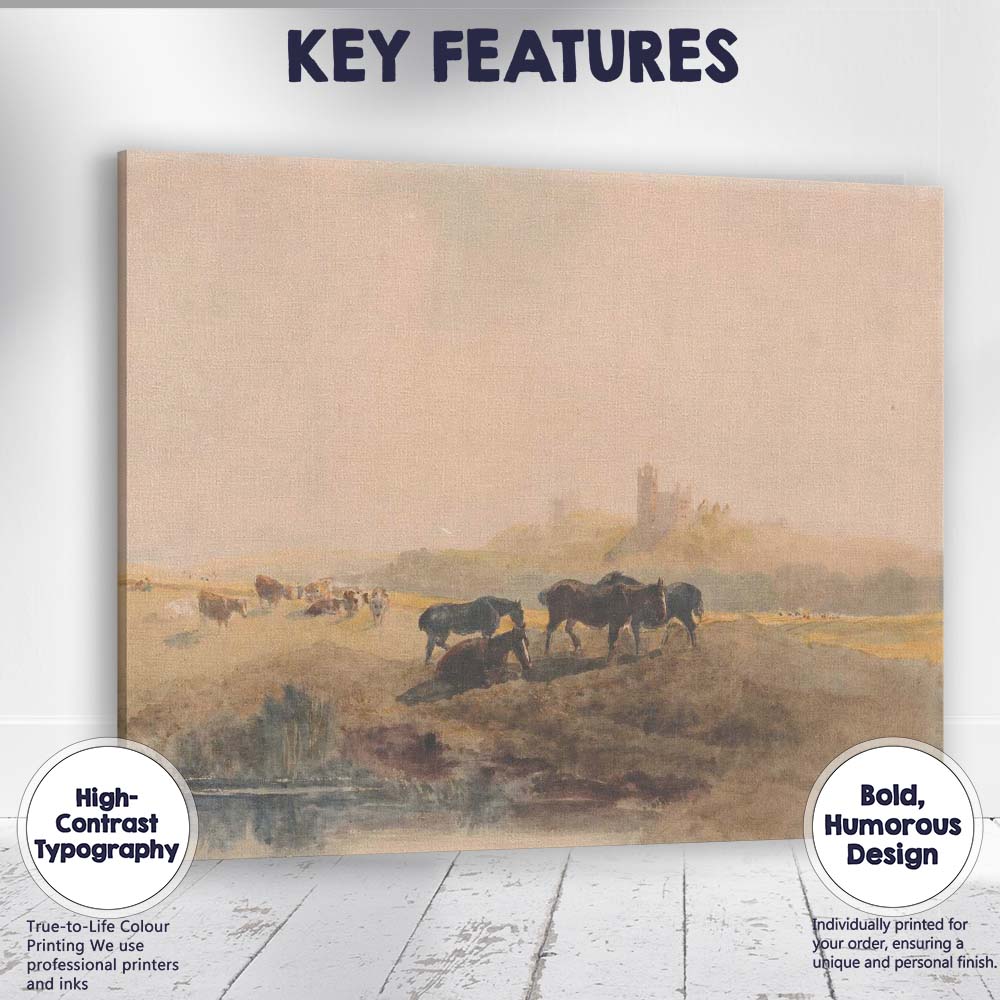 Pastoral Countryside Horses and Castle Watercolour Landscape Canvas Wall Art Print Decor Picture Ready to Hang