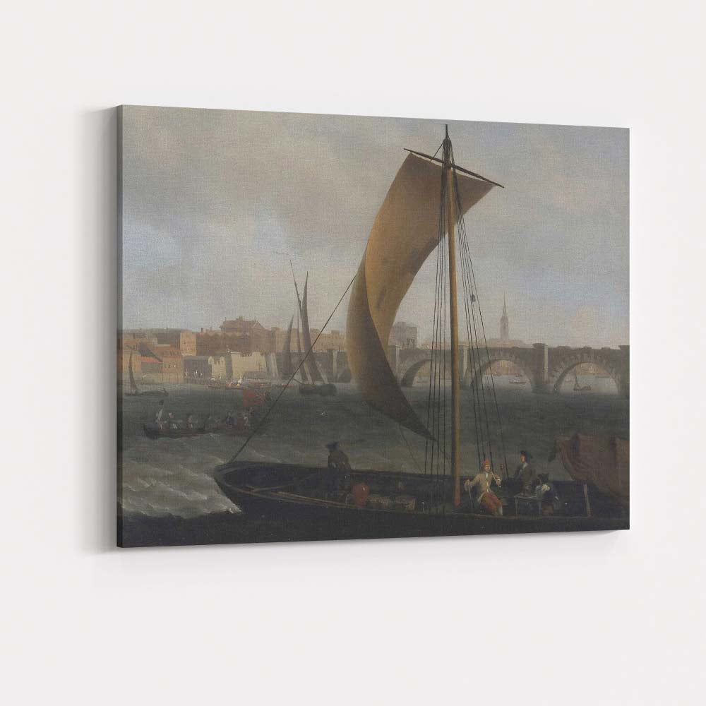 Historic Riverside Sailing Boats Stone Bridge Harbour Canvas Wall Art Print Decor Picture Ready to Hang