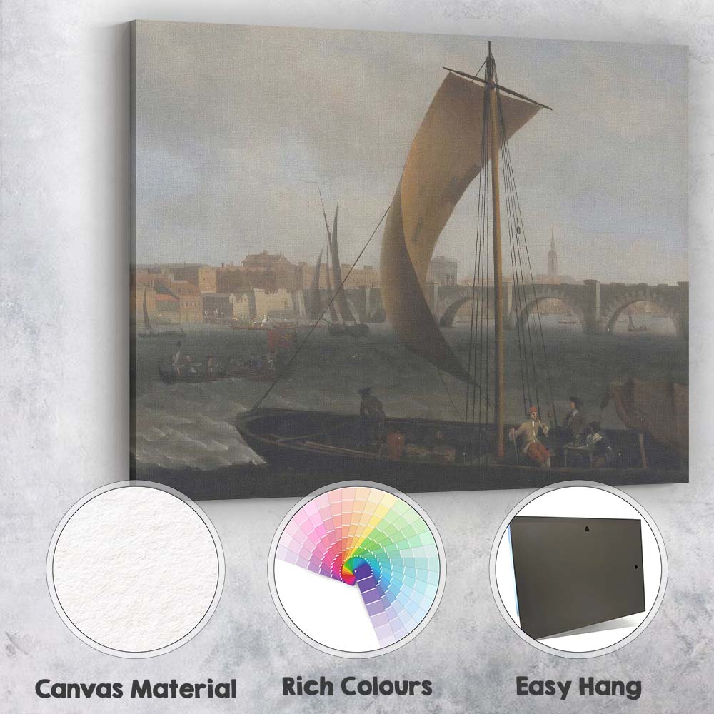 Historic Riverside Sailing Boats Stone Bridge Harbour Canvas Wall Art Print Decor Picture Ready to Hang