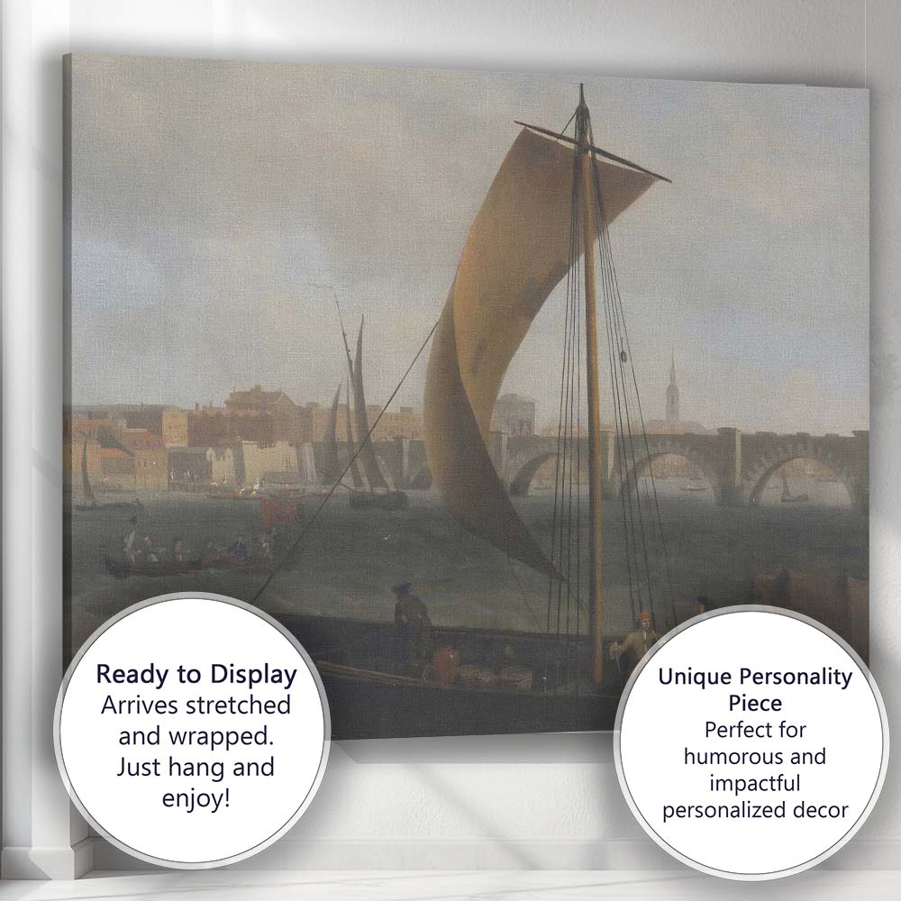 Historic Riverside Sailing Boats Stone Bridge Harbour Canvas Wall Art Print Decor Picture Ready to Hang