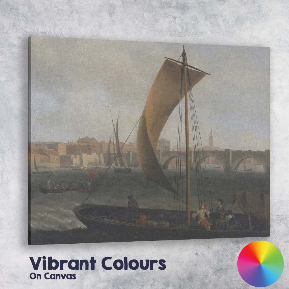 Historic Riverside Sailing Boats Stone Bridge Harbour Canvas Wall Art Print Decor Picture Ready to Hang