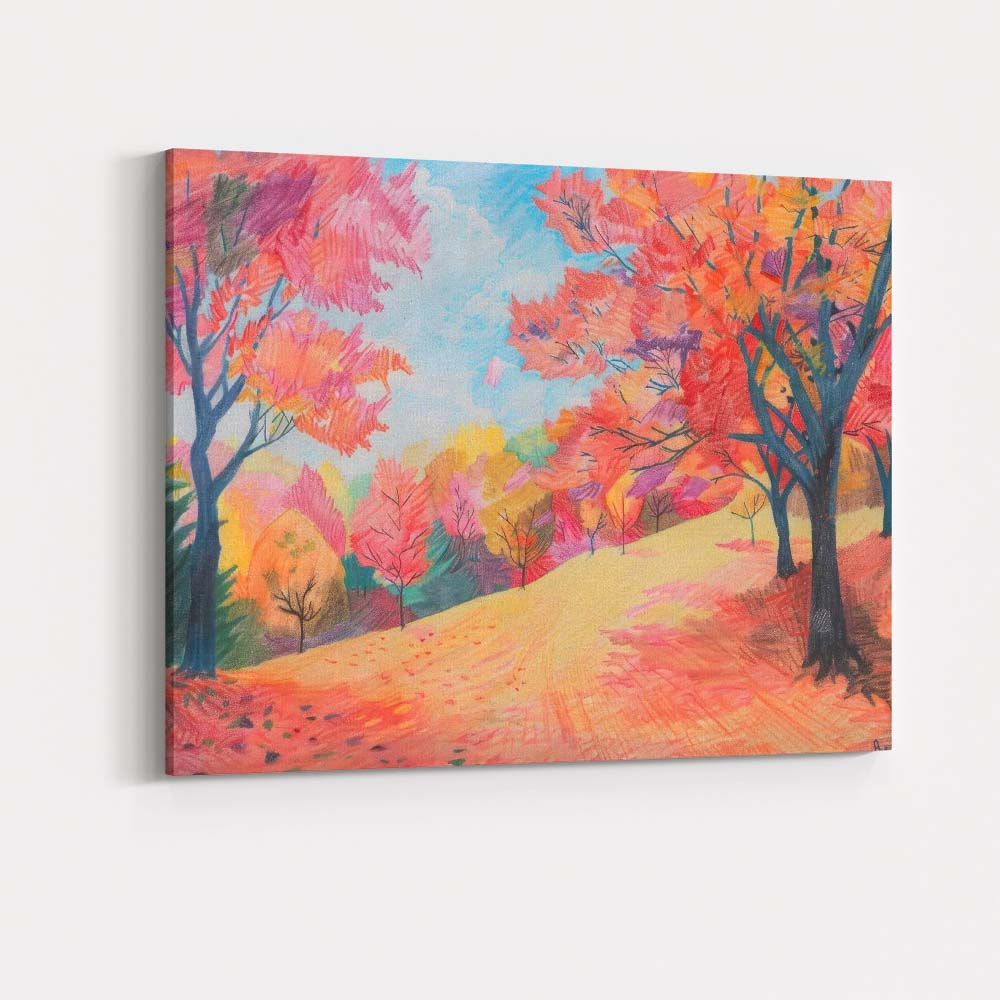 Vibrant Autumn Woodland Colourful Park Landscape Canvas Wall Art Print Decor Picture Ready to Hang