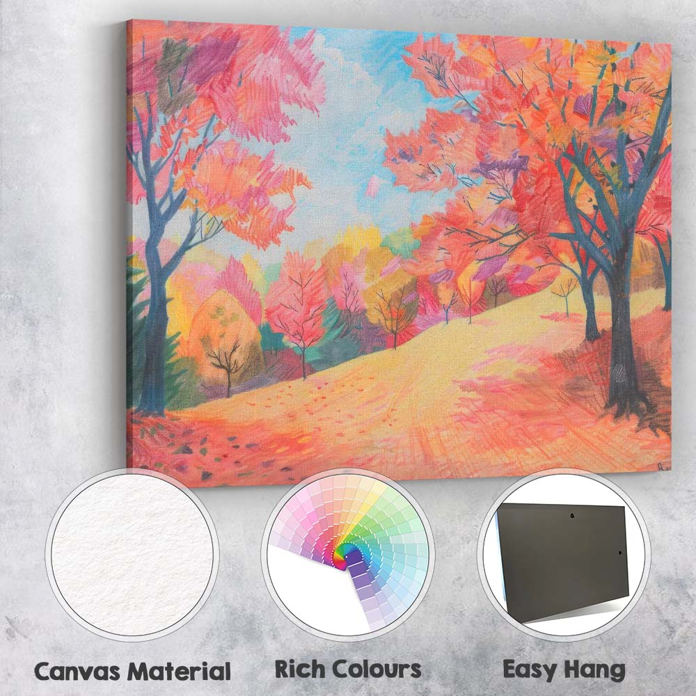 Vibrant Autumn Woodland Colourful Park Landscape Canvas Wall Art Print Decor Picture Ready to Hang
