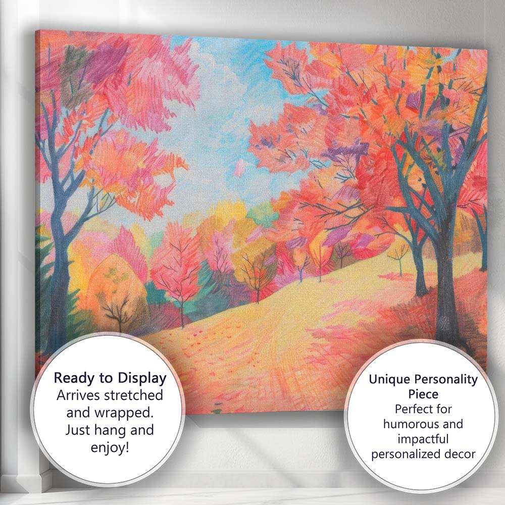 Vibrant Autumn Woodland Colourful Park Landscape Canvas Wall Art Print Decor Picture Ready to Hang