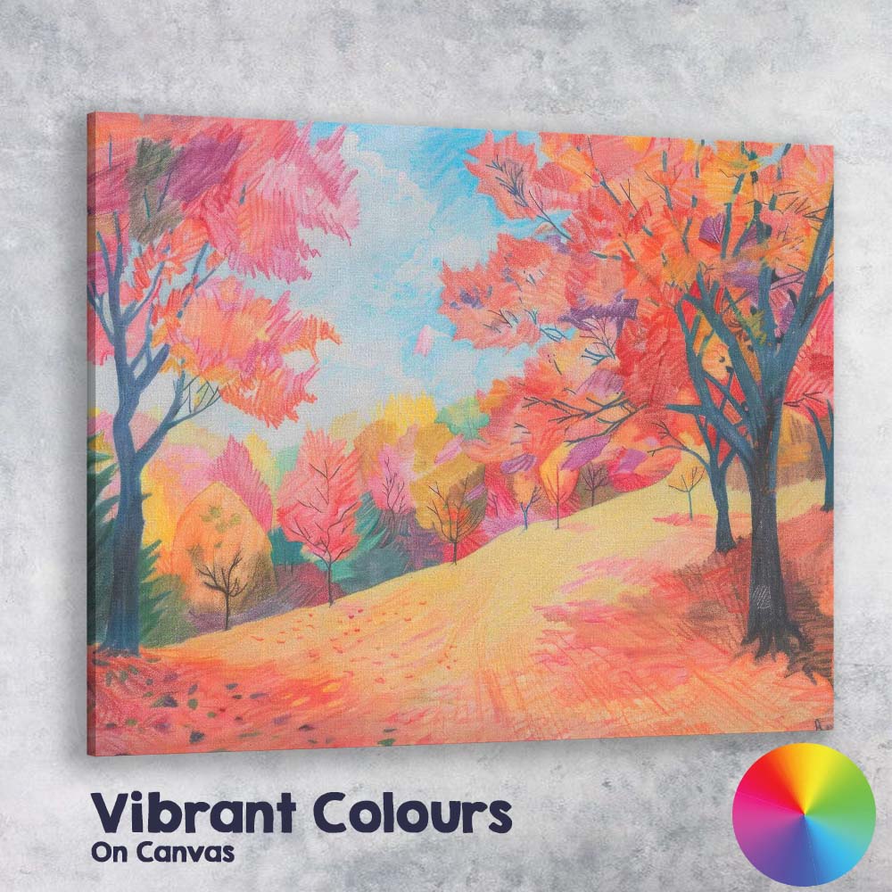 Vibrant Autumn Woodland Colourful Park Landscape Canvas Wall Art Print Decor Picture Ready to Hang