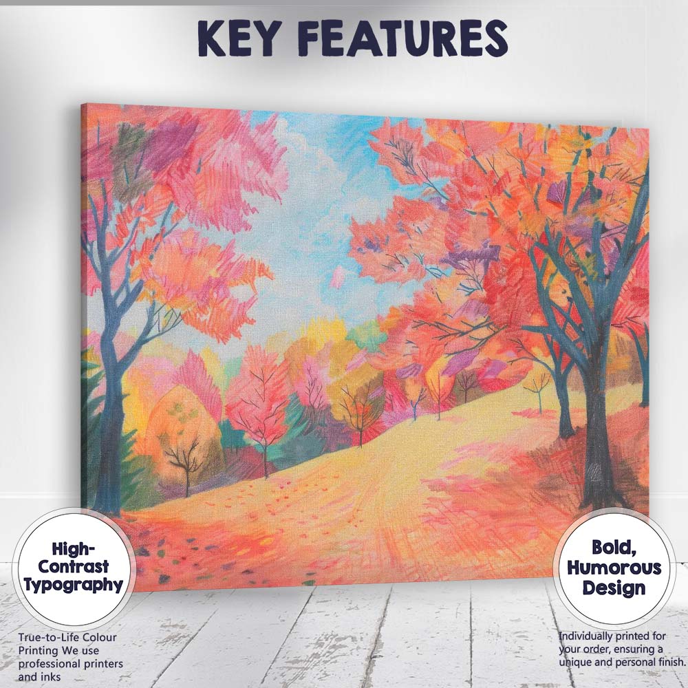 Vibrant Autumn Woodland Colourful Park Landscape Canvas Wall Art Print Decor Picture Ready to Hang