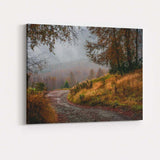Autumn Country Lane Misty Rural Woodland Landscape Canvas Wall Art Print Decor Picture Ready to Hang