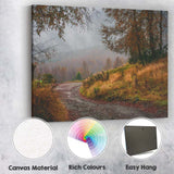 Autumn Country Lane Misty Rural Woodland Landscape Canvas Wall Art Print Decor Picture Ready to Hang