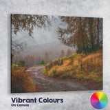Autumn Country Lane Misty Rural Woodland Landscape Canvas Wall Art Print Decor Picture Ready to Hang
