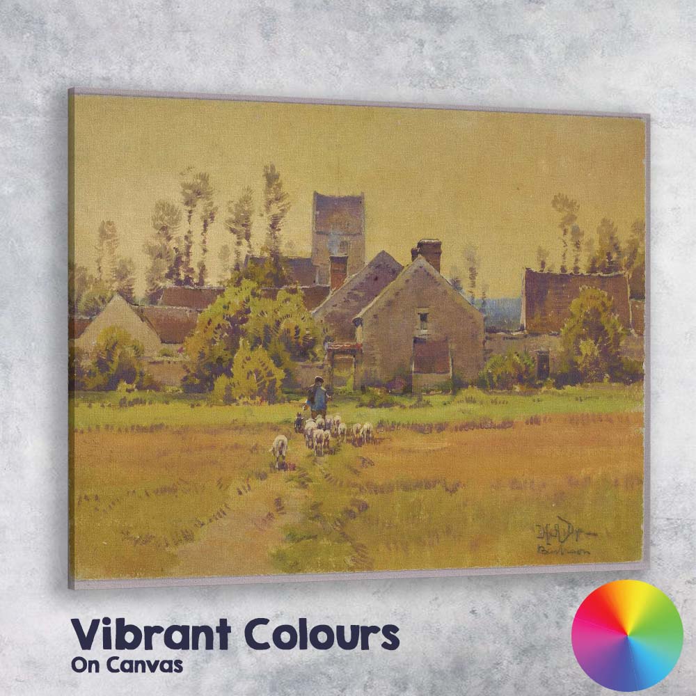 Rustic Village Shepherd and Sheep Pastoral Countryside Canvas Wall Art Print Decor Picture Ready to Hang