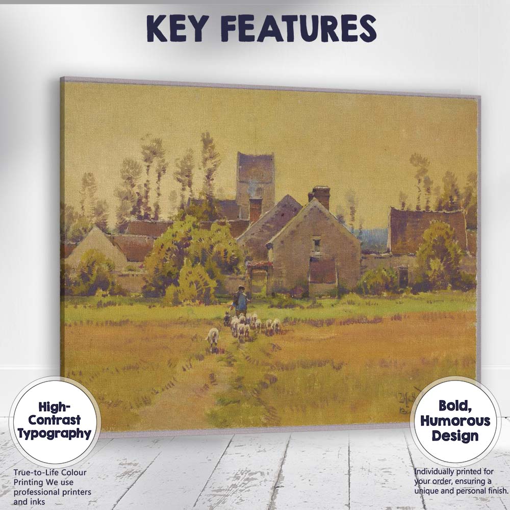 Rustic Village Shepherd and Sheep Pastoral Countryside Canvas Wall Art Print Decor Picture Ready to Hang