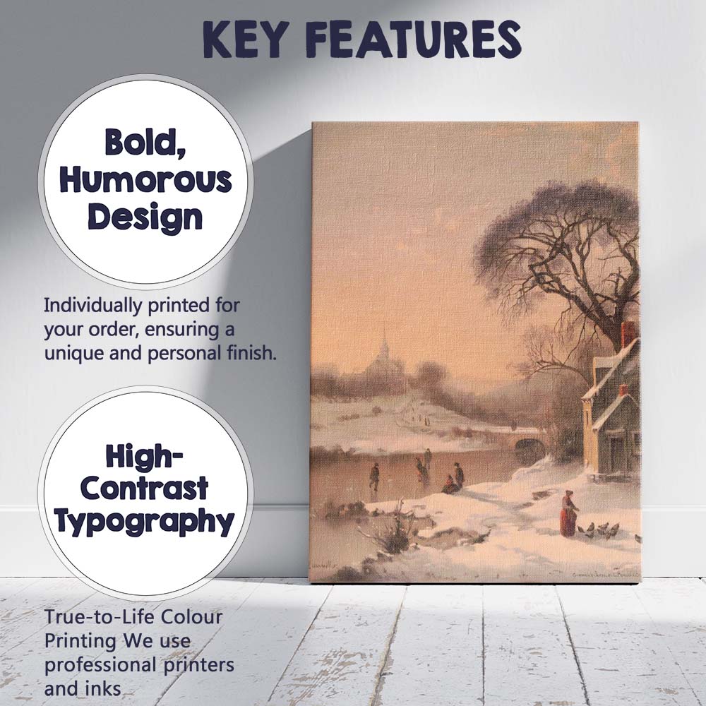 Classic Snowy Village Frozen River Church Winter Landscape Canvas Wall Art Print Decor Picture Ready to Hang