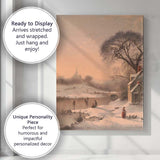 Classic Snowy Village Frozen River Church Winter Landscape Canvas Wall Art Print Decor Picture Ready to Hang