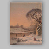 Classic Snowy Village Frozen River Church Winter Landscape Canvas Wall Art Print Decor Picture Ready to Hang