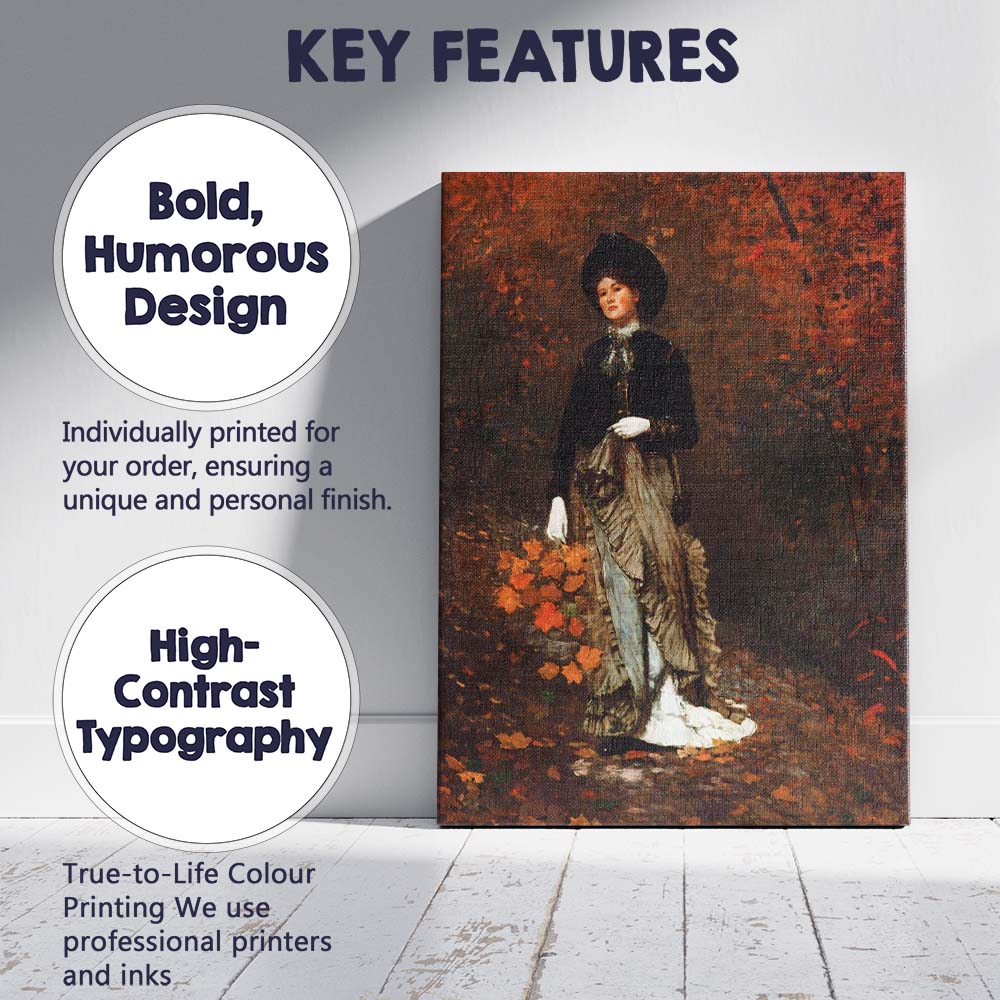 Elegant Victorian Lady Autumn Leaves Portrait Painting Canvas Wall Art Print Decor Picture Ready to Hang
