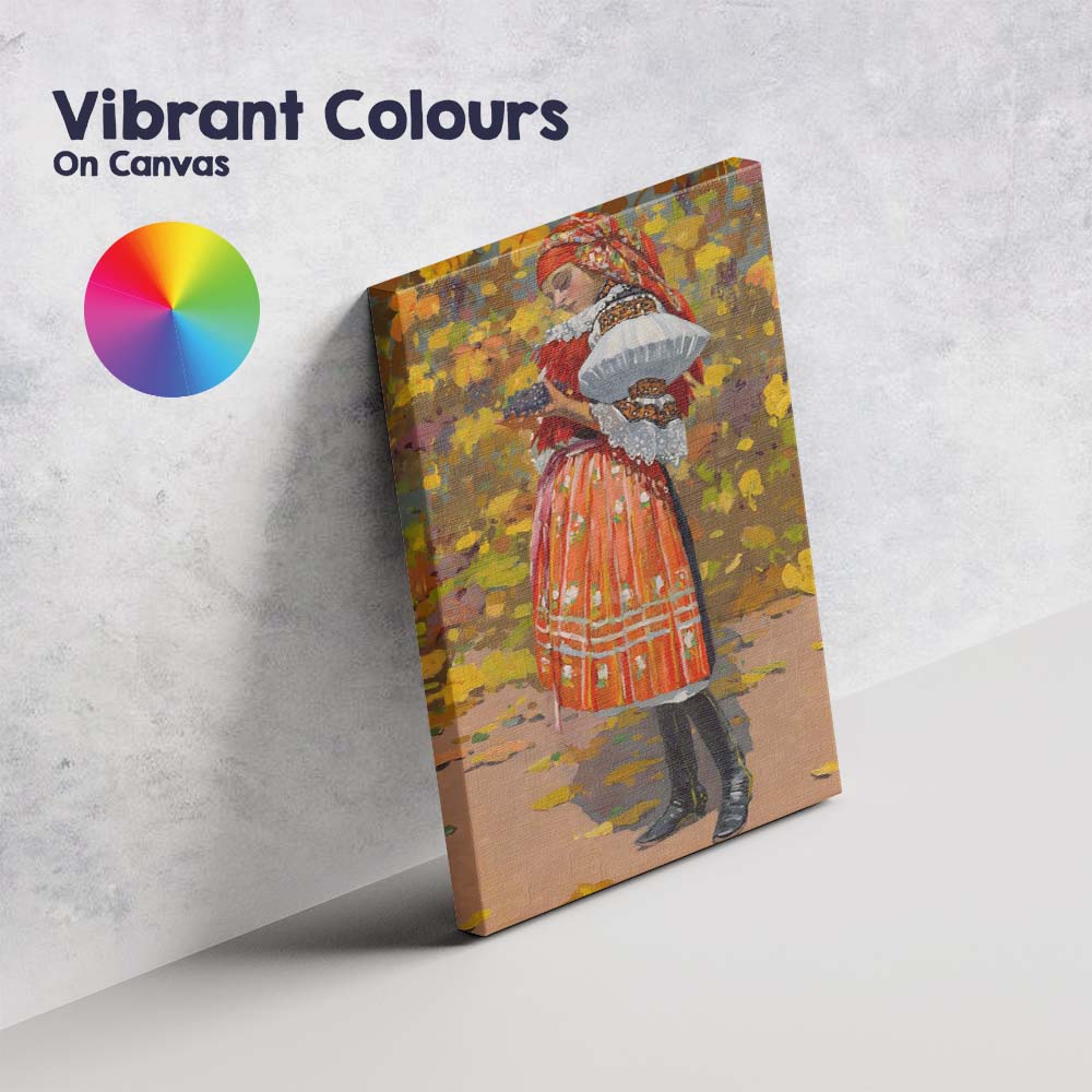 Traditional Folk Woman with Grapes Colourful Harvest Portrait Canvas Wall Art Print Decor Picture Ready to Hang