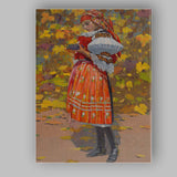 Traditional Folk Woman with Grapes Colourful Harvest Portrait Canvas Wall Art Print Decor Picture Ready to Hang