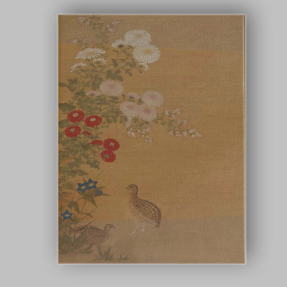 Japanese White Chrysanthemum Red Daisy Quail Botanical Art Canvas Wall Art Print Decor Picture Ready to Hang
