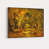 Golden Sunlit Woodland Forest Pond Landscape Painting Canvas Wall Art Print Decor Picture Ready to Hang