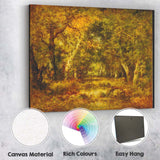 Golden Sunlit Woodland Forest Pond Landscape Painting Canvas Wall Art Print Decor Picture Ready to Hang