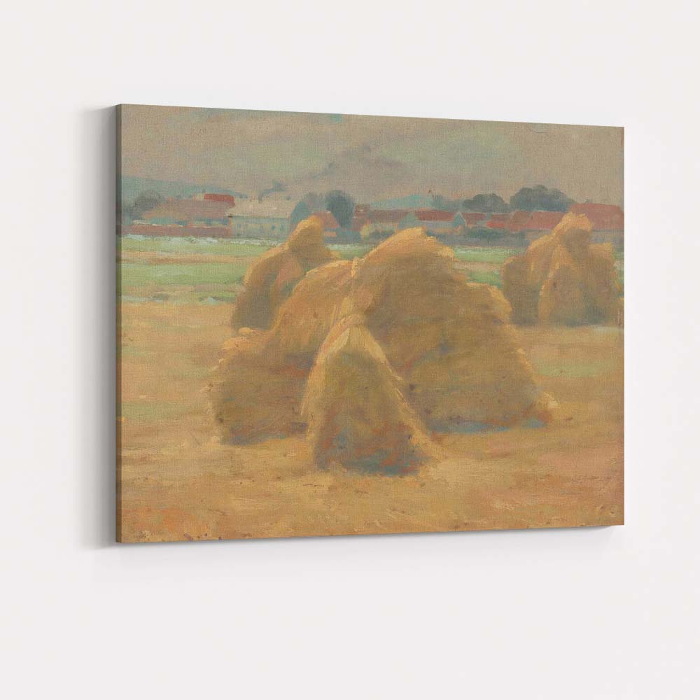 Soft Impressionist Haystacks Rural Village Harvest Landscape Canvas Wall Art Print Decor Picture Ready to Hang