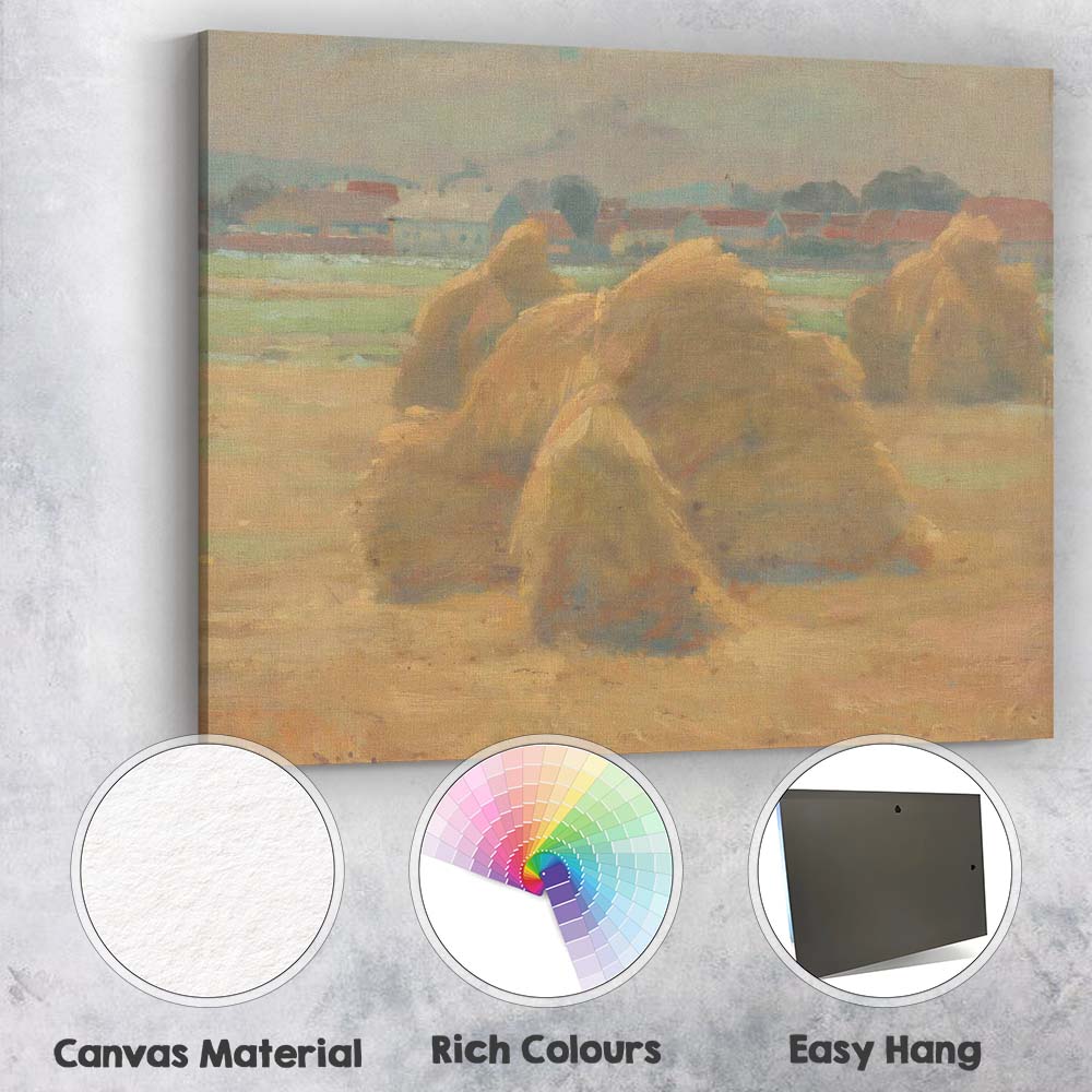 Soft Impressionist Haystacks Rural Village Harvest Landscape Canvas Wall Art Print Decor Picture Ready to Hang