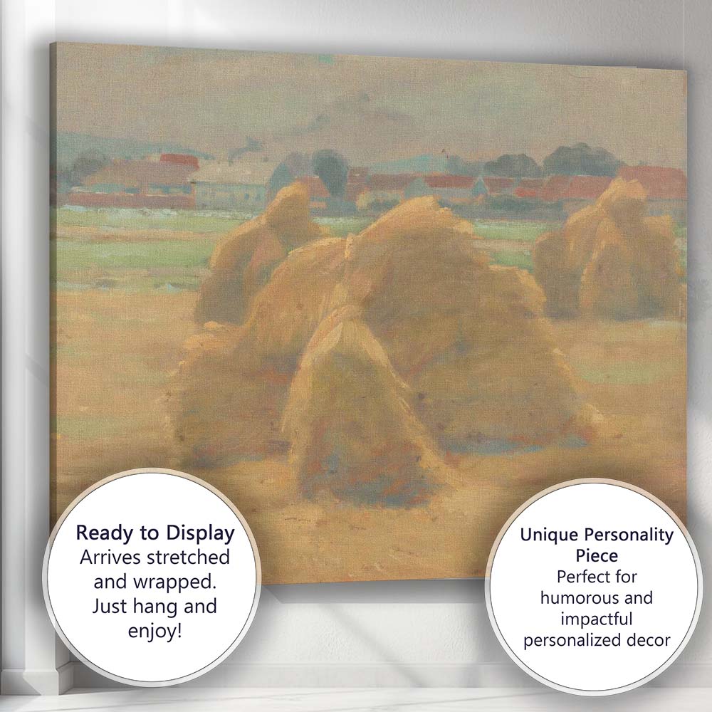 Soft Impressionist Haystacks Rural Village Harvest Landscape Canvas Wall Art Print Decor Picture Ready to Hang